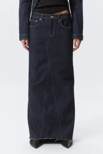 Falda larga ajustada de denim de talle bajo – Blue Rinse – Azul oscuro