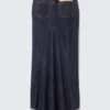 Falda larga ajustada de denim de talle bajo – Blue Rinse – Azul oscuro