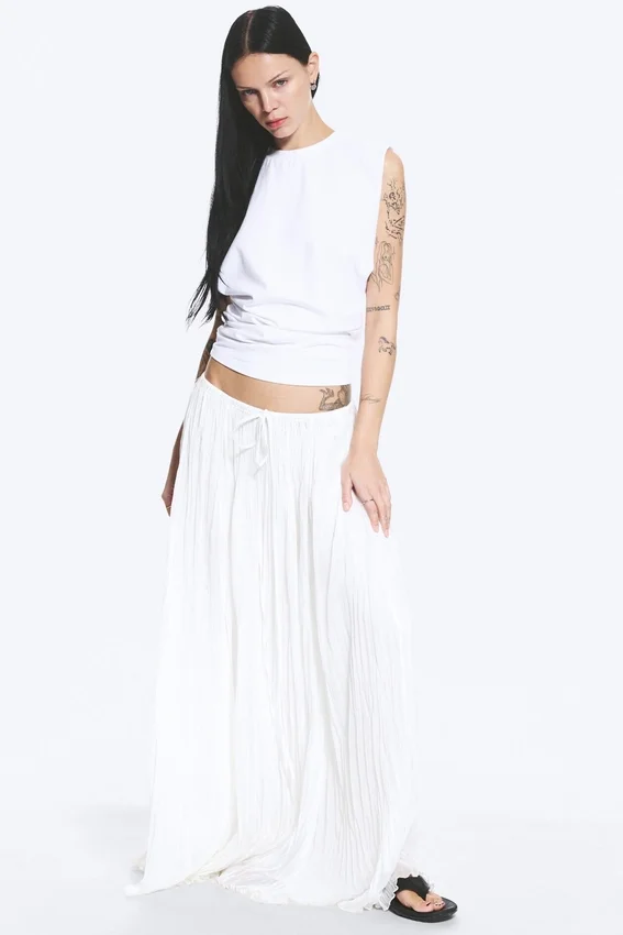 Falda larga arrugada – Blanco apagado Falda larga arrugada – Blanco apagado
