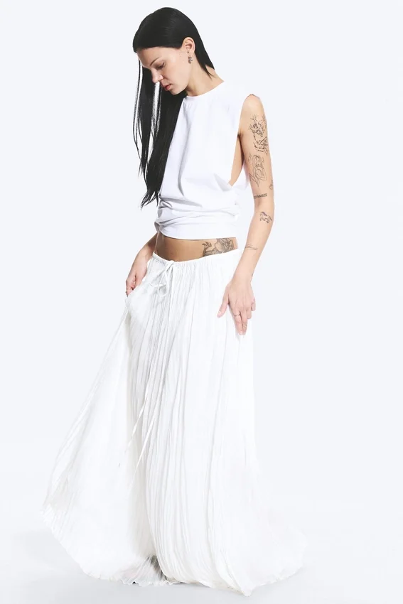 Falda larga arrugada – Blanco apagado Falda larga arrugada – Blanco apagado