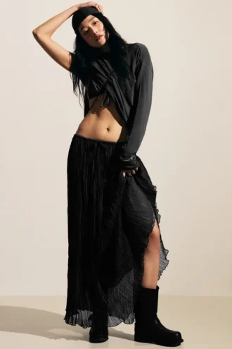 Falda larga arrugada – Gris oscuro