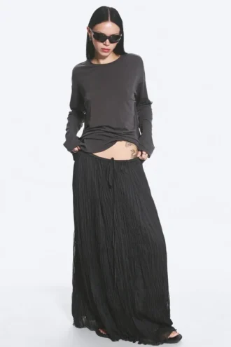 Falda larga arrugada – Gris oscuro