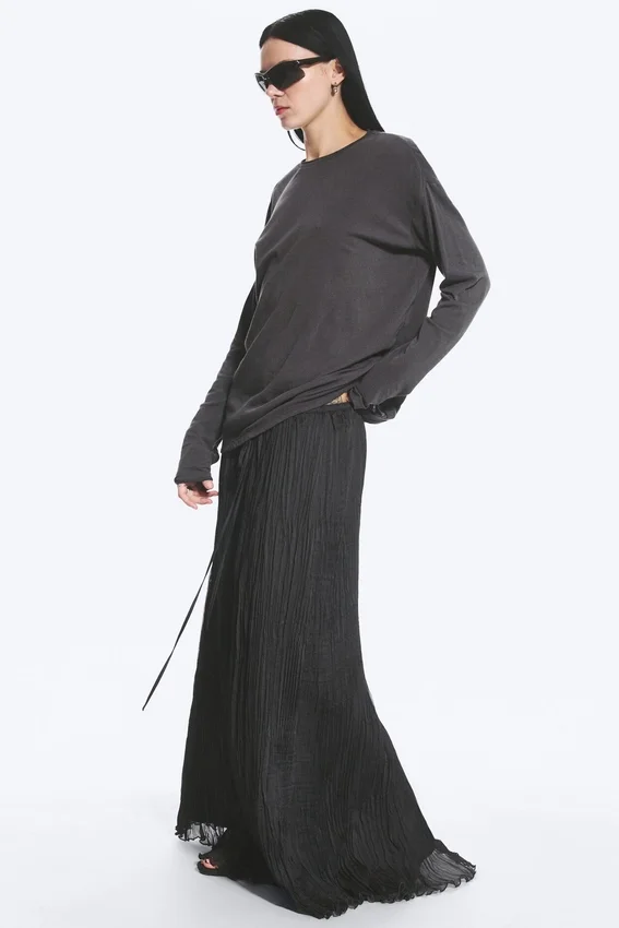 Falda larga arrugada – Gris oscuro Falda larga arrugada – Gris oscuro