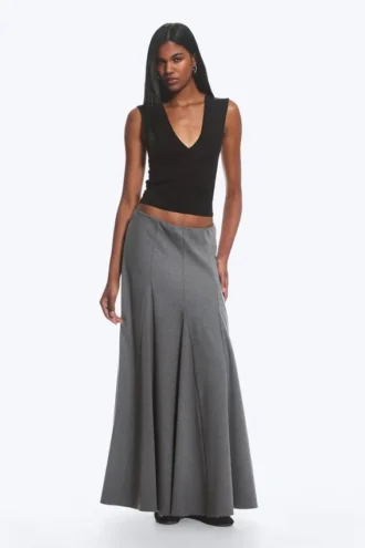 Falda larga con paneles de talle medio – Gris oscuro jaspeado