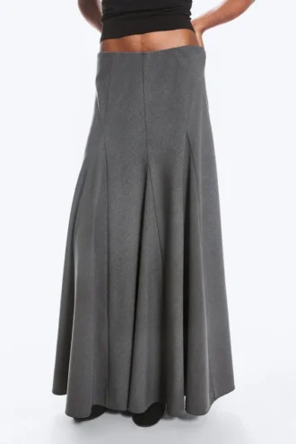 Falda larga con paneles de talle medio – Gris oscuro jaspeado