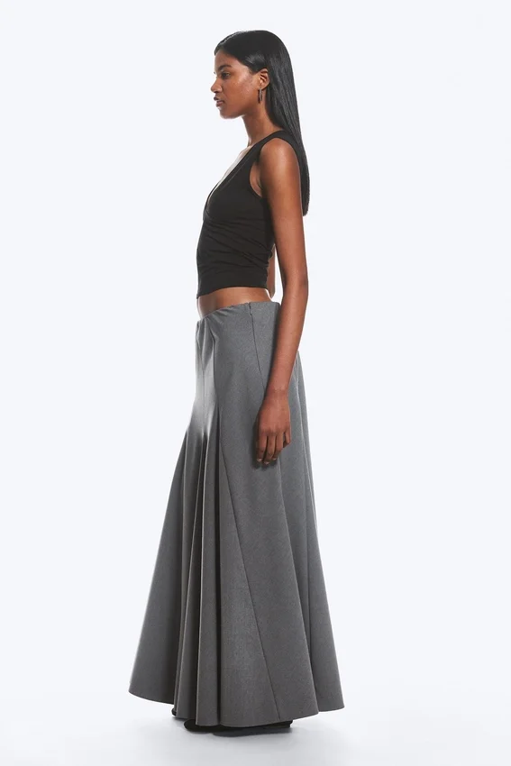 Falda larga con paneles de talle medio – Gris oscuro jaspeado Falda larga con paneles de talle medio – Gris oscuro jaspeado