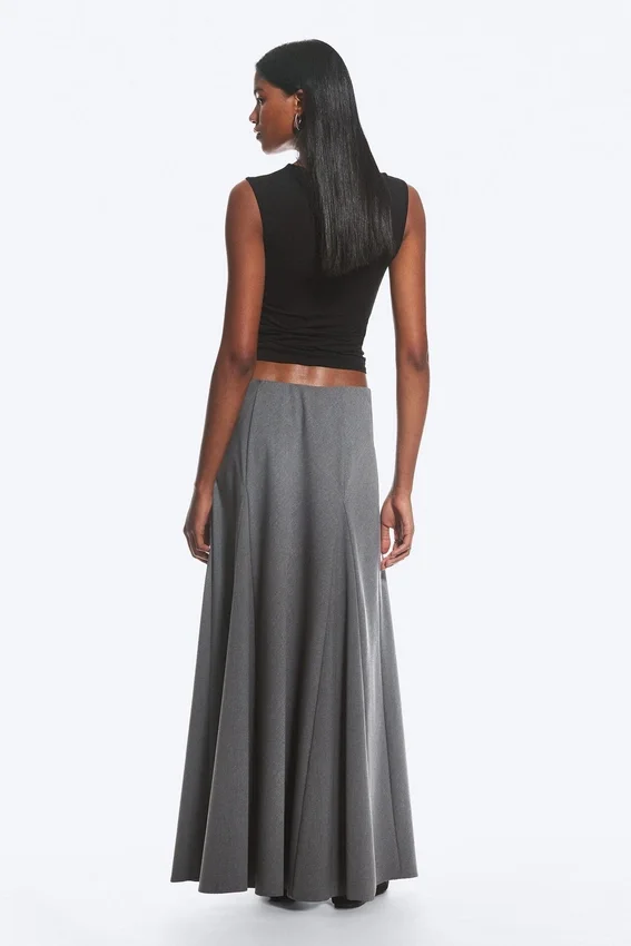 Falda larga con paneles de talle medio – Gris oscuro jaspeado Falda larga con paneles de talle medio – Gris oscuro jaspeado