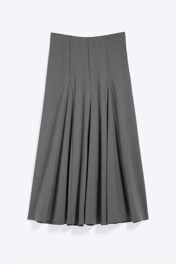 Falda larga con paneles de talle medio – Gris oscuro jaspeado Falda larga con paneles de talle medio – Gris oscuro jaspeado
