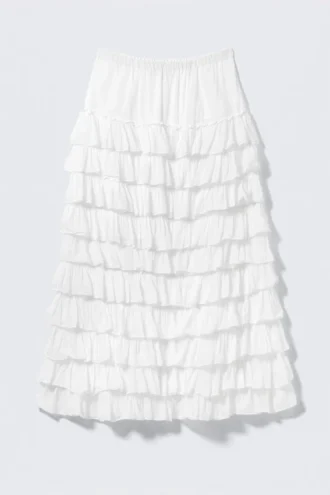 Falda larga con volantes en capas – Blanca