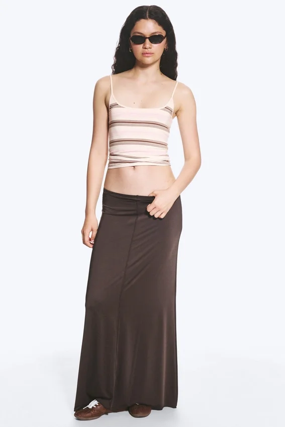Falda larga de jersey – Marrón oscuro Falda larga de jersey – Marrón oscuro