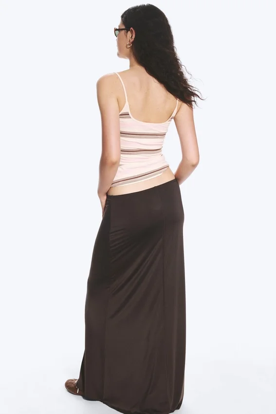 Falda larga de jersey – Marrón oscuro Falda larga de jersey – Marrón oscuro
