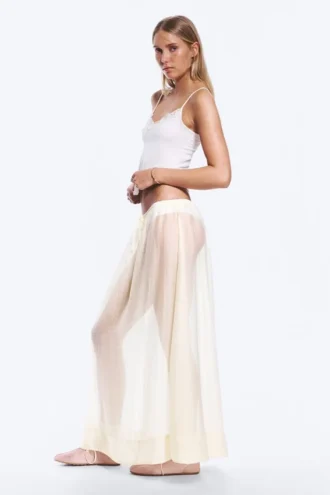 Falda larga de lyocell de talle bajo – Blanco roto transparente