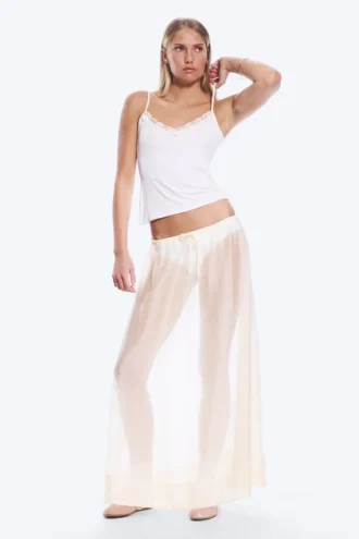 Falda larga de lyocell de talle bajo – Blanco roto transparente