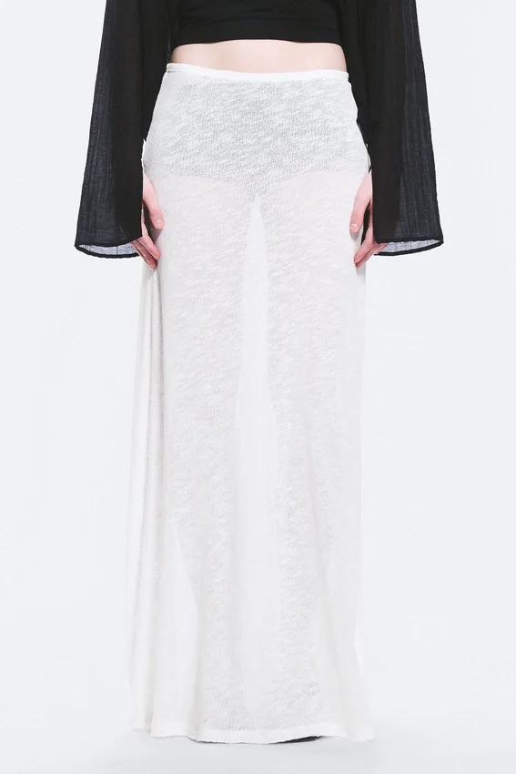 Falda larga de punto de algodón transparente – Blanca Falda larga de punto de algodón transparente – Blanca
