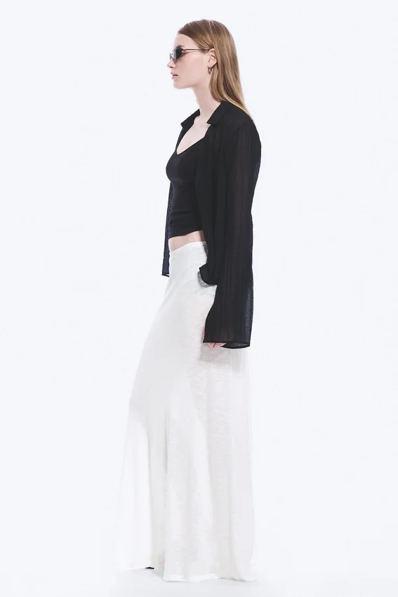 Falda larga de punto de algodón transparente – Blanca Falda larga de punto de algodón transparente – Blanca