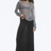 Falda larga de punto de algodón transparente – Negro Falda larga de punto de algodón transparente – Negro