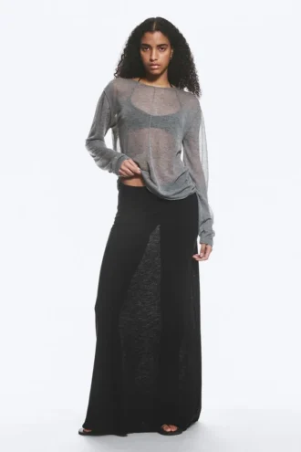 Falda larga de punto de algodón transparente – Negro