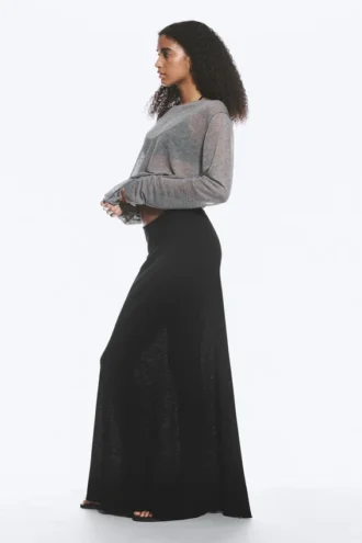 Falda larga de punto de algodón transparente – Negro