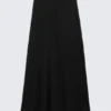 Falda larga de punto de algodón transparente – Negro Falda larga de punto de algodón transparente – Negro