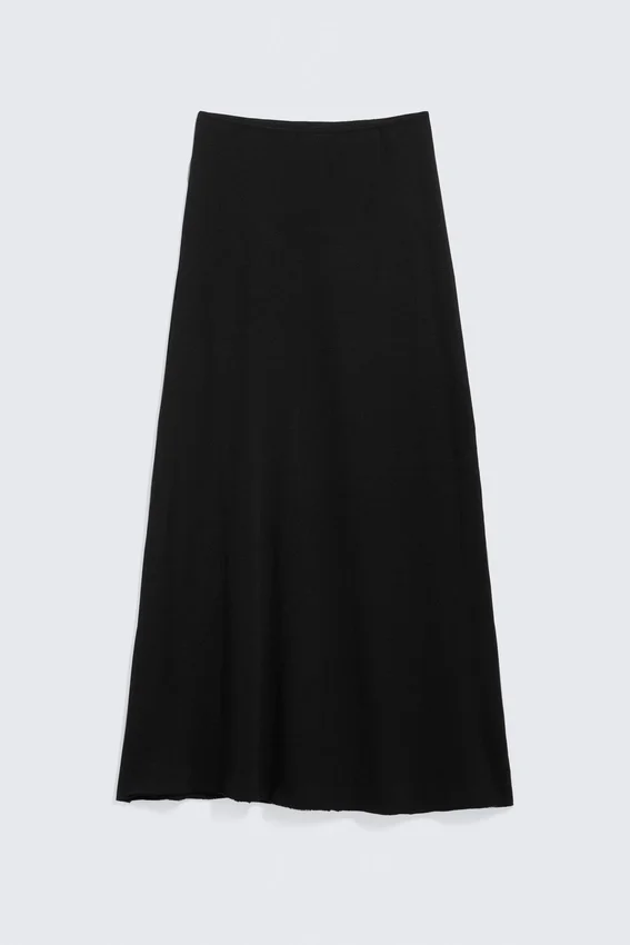 Falda larga de punto de algodón transparente – Negro Falda larga de punto de algodón transparente – Negro