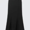 Falda larga de traje acampanada de talle bajo – Negro