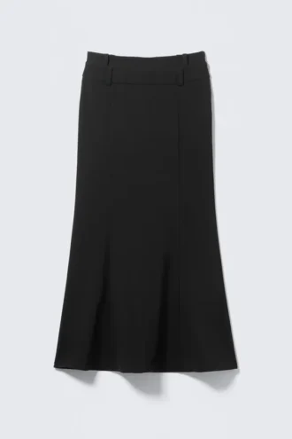 Falda larga de traje acampanada de talle bajo – Negro