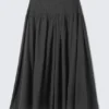 Falda larga plisada de talle medio – Gris oscuro Falda larga plisada de talle medio – Gris oscuro