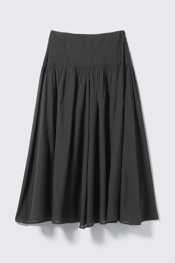 Falda larga plisada de talle medio – Gris oscuro Falda larga plisada de talle medio – Gris oscuro