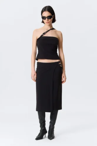 Falda lápiz de talle medio con hebillas laterales Faustina C – Negro