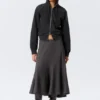 Falda midi ajustada con volumen – Rayas gris oscuro