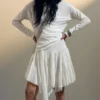 Falda midi asimétrica de algodón – Blanco apagado