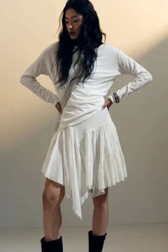 Falda midi asimétrica de algodón – Blanco apagado
