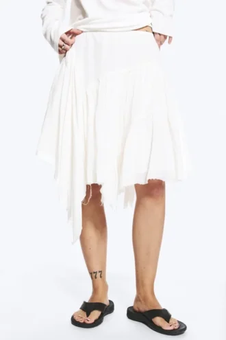 Falda midi asimétrica de algodón – Blanco apagado