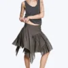 Falda midi asimétrica de algodón – Gris topo oscuro Falda midi asimétrica de algodón – Gris topo oscuro