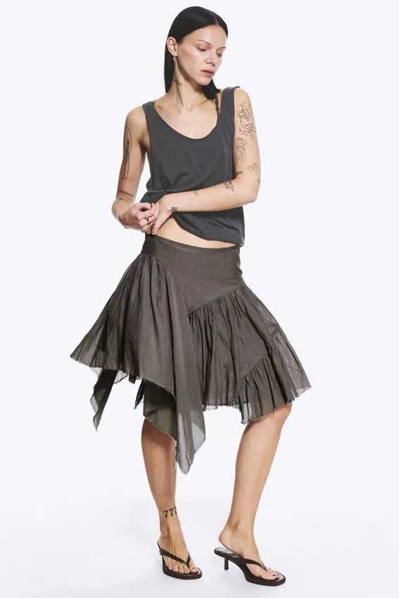 Falda midi asimétrica de algodón – Gris topo oscuro Falda midi asimétrica de algodón – Gris topo oscuro
