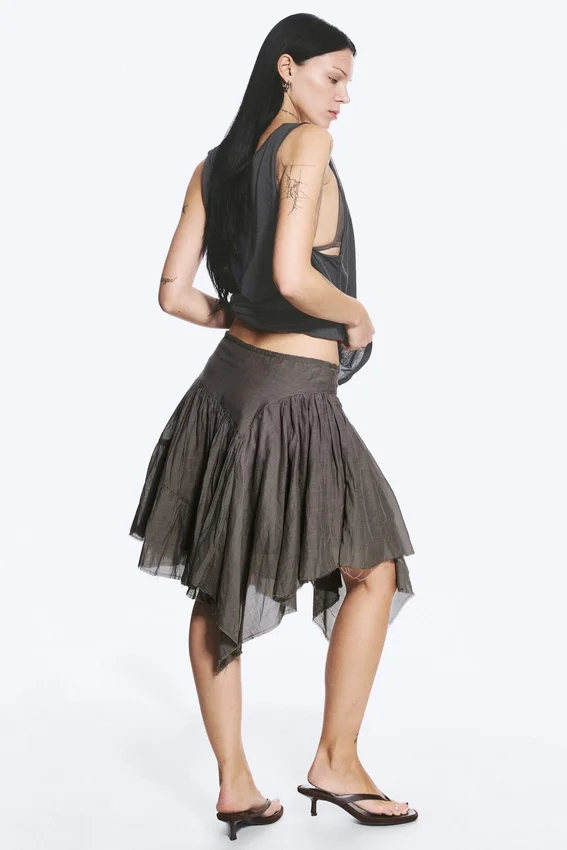 Falda midi asimétrica de algodón – Gris topo oscuro Falda midi asimétrica de algodón – Gris topo oscuro