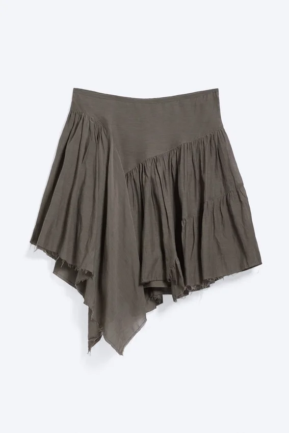 Falda midi asimétrica de algodón – Gris topo oscuro Falda midi asimétrica de algodón – Gris topo oscuro