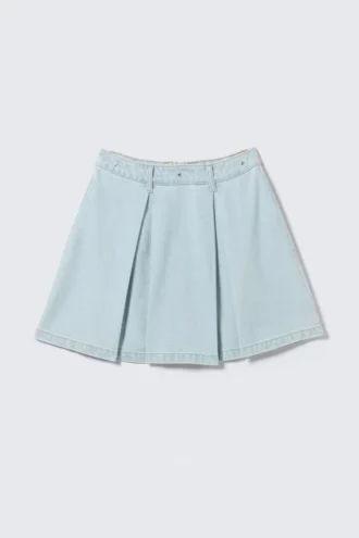 Falda midi circular de cintura alta de denim Amber – Azul cielo – Azul claro