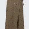 Falda midi cruzada con lentejuelas – Marrón oscuro Falda midi cruzada con lentejuelas – Marrón oscuro