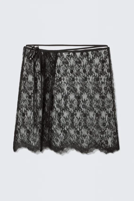 Falda midi cruzada de encaje – Negro Falda midi cruzada de encaje – Negro