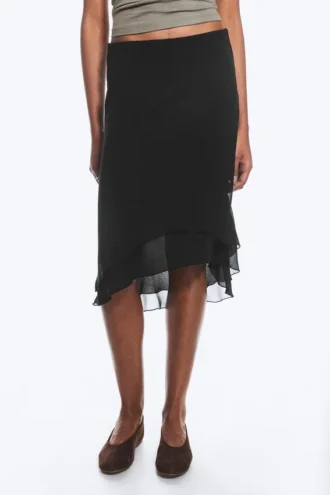 Falda midi de corte A – Negro