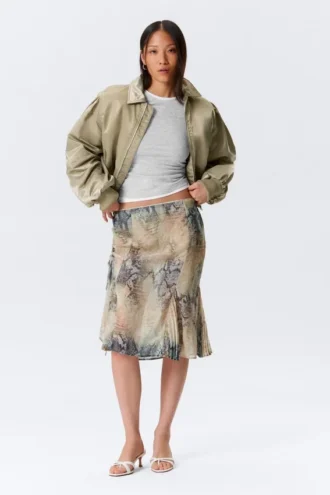 Falda midi de corte sirena de talle bajo – Beige – Estampado de piel de serpiente