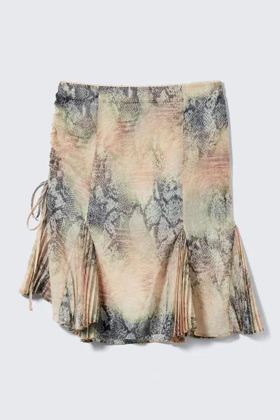 Falda midi de corte sirena de talle bajo – Beige – Estampado de piel de serpiente Falda midi de corte sirena de talle bajo – Beige – Estampado de piel de serpiente
