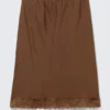 Falda midi de encaje satinado – Marrón oscuro Falda midi de encaje satinado – Marrón oscuro