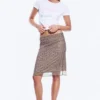 Falda midi de malla en capas – Caqui/Burdeos – Estampado floral Falda midi de malla en capas – Caqui/Burdeos – Estampado floral