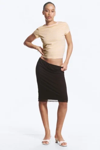 Falda midi de malla en capas – Marrón oscuro