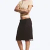 Falda midi de malla en capas – Marrón oscuro