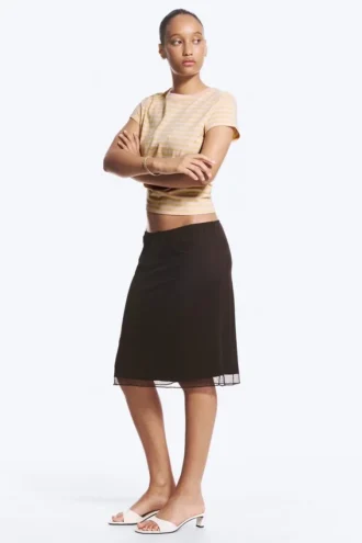 Falda midi de malla en capas – Marrón oscuro