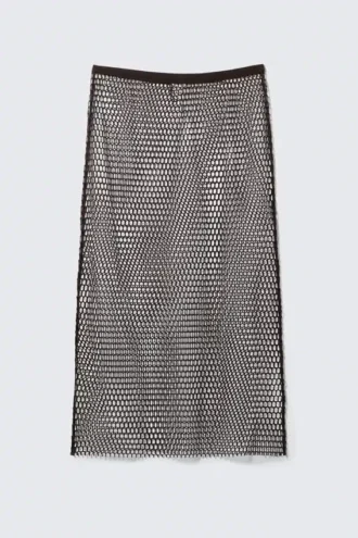 Falda midi de malla – Marrón oscuro