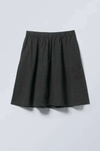 Falda midi de popelín de algodón – A cuadros azul oscuro